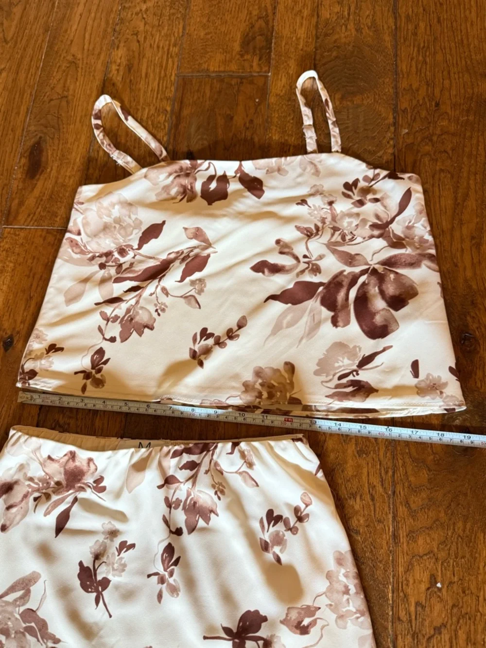 Watercolor Chinoiserie Floral Boho Midi Skirt & Top Set NWT XS  Cream Brown